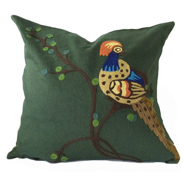 Bongenre Peafowl Pillow, Forest Green