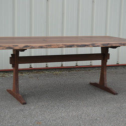 Live Edge Walnut Dining Table with New, Slender Trestle Base - Dining Tables