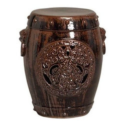 Brown/Black Dragon Medallion Garden Stool - Accent And Garden Stools