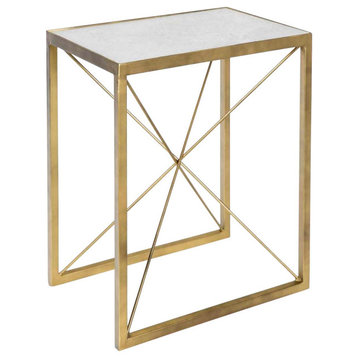 Accent Table SEBASTIAN White Antique Brass Marble Metal