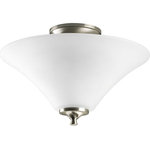 Progress - Progress P3855-09 Janos - Two Light Semi-Flush Mount - Two-light semi-flush with modern trumpet glass shades in a soft etched finish. This collection delivers a minimalist urban style and is finished in Brushed Nickel.Shade Included: TRUE Warranty: 1 Year Warranty* Number of Bulbs: 2*Wattage: 100W* BulbType: Medium Base* Bulb Included: No