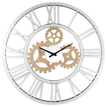 ACME Dominic Round Wall Clock with Open Back Metal Frame in Mirrored