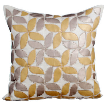 Decorative Pillow Covers 22"x22" Faux Leather, Gold & Silver Classic Whirlwind