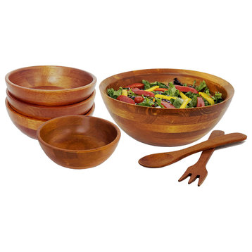 7-Piece Wood Salad Bowl Set, Medium, Medium