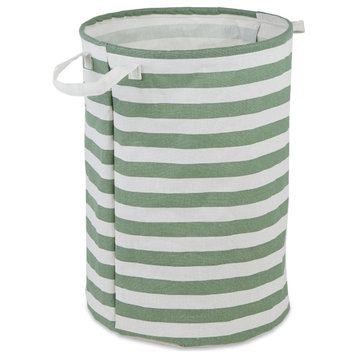 Polyester Laundry Hamper Stripe Artichoke Green Round 13.5x13.5x20