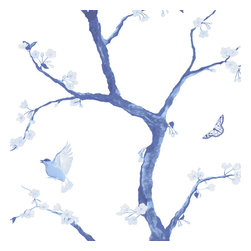 Jenny cherry blossoms in delft blue - Wallpaper