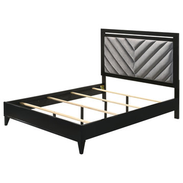 Chelsie Queen Bed, Gray Fabric and Black Finish