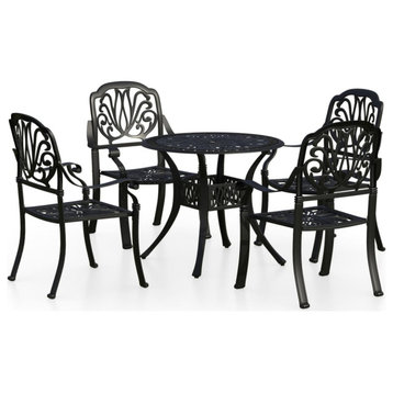 vidaXL Bistro Set Table and Chair Bistro Table 5 Piece Cast Aluminum Black