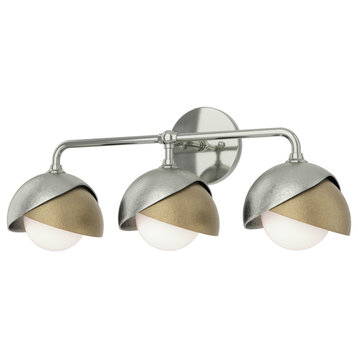 Brooklyn 3-Light Double Shade Bath Sconce, Sterling, Soft Gold, Opal Glass