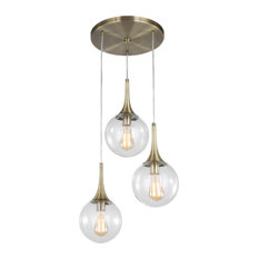 Woodbridge Lighting Alicia 3-Light Pendant Cluster, Brass, Clear Vintage Bulb
