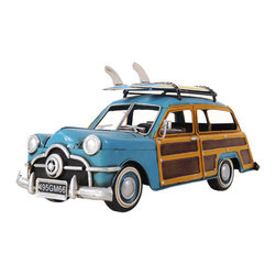 Ford 1949 AJ018 Green Wagon Car with Surfboards Car Model - Decorative Objects And Figurines