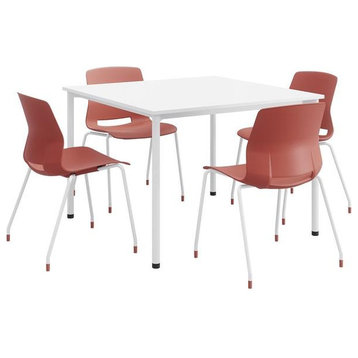 KFI Dailey 42in Square Dining Set - White Table - Coral Chairs