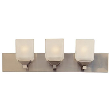 3-Light Pewter White Frosted Cube Glass Vanity