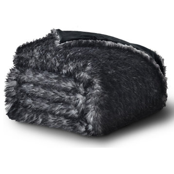 Luxury Faux Fur Throw Blanket, Black, 88" X 90"