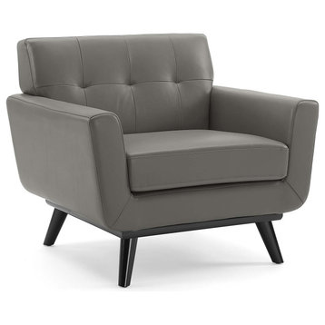 Engage Top-Grain Leather Living Room Lounge Accent Armchair, Gray