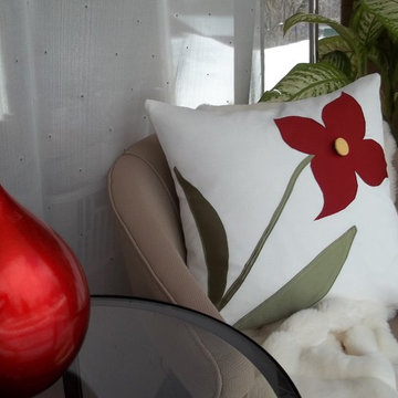 Throw Pillow with Flower Applique