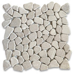 Stone Center Online - Crema Marfil Marble Nonslip Shower Tile Tumbled Pebble Stone Riverrock, 1 sheet - Crema Marfil Marble random pebbles mounted on 12x12" sturdy mesh tile sheet