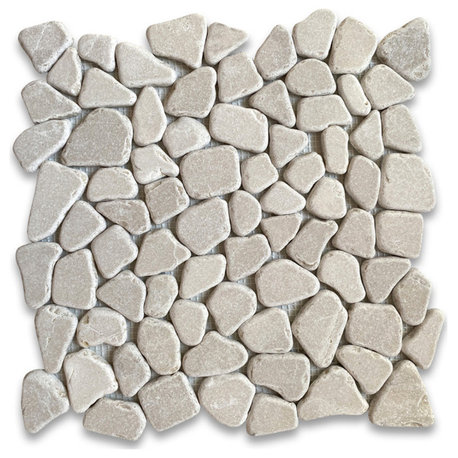 Crema Marfil Marble Nonslip Shower Tile Tumbled Pebble Stone Riverrock, 1 sheet