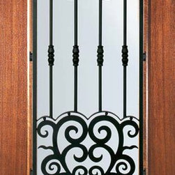 Slab Single Door 80 Mahogany Barcelona 1 Panel 3/4 Lite Wrought Iron/4 Lite Wrou - Front Doors