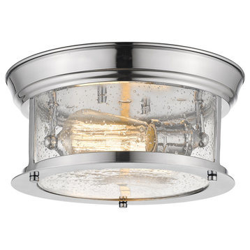 Sonna 2 Light Flush Mount in Chrome with Clear Seedy Glass Shade