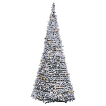 6' High Pop-Up Pre-Lit Flocked Pine Tree With Holy Leaves