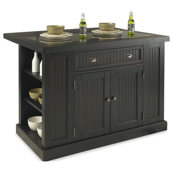 Classic Kitchen Island With 2 Stools, Grooved Design With Plenty Storage Space