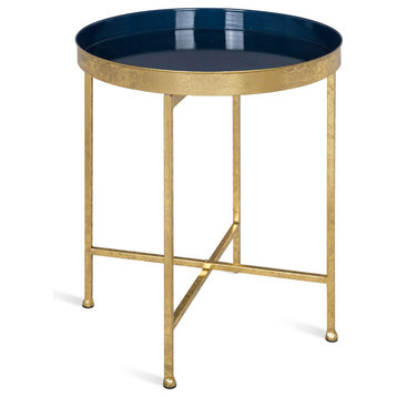 Celia Round Metal Side Table, Gold Navy Blue