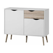 Modern Sideboard, White Finished Wood With Tapered Legs, 2-Door and Drawer