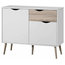 Modern Sideboard, White Finished Wood With Tapered Legs, 2-Door and Drawer