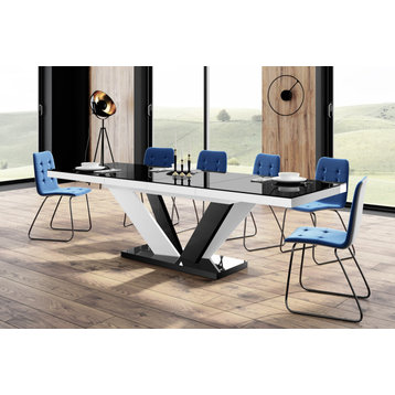 AVIV High Gloss Extendable Dining Table, Black/White