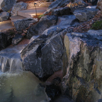 Backyard Mountain Waterfall & Stone Fire Pit