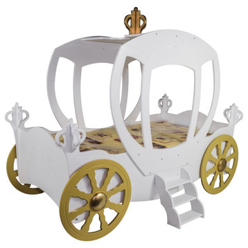 Girls Princess Carriage Car Bed , WHITE