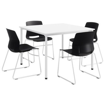 KFI Dailey 42in Square Dining Set - White Table - Black Sled Chairs