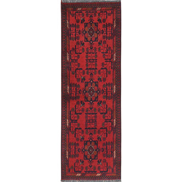 Cherry Red, Afghan Andkhoy, Pure Wool Hand Knotted Oriental Rug, 1'8"x5'