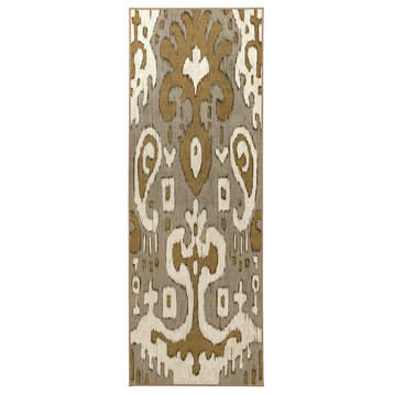 My Magic Carpet Ochre Ikat Gray/Gold Rug, 2.5'x7'