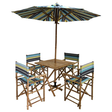 Outdoor Patio Set Umbrella Square Table Chairs, Green Stripes
