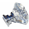 1-1/8" K9 Crystal Diamond Knobs, Set of 3, Polished Chrome Base