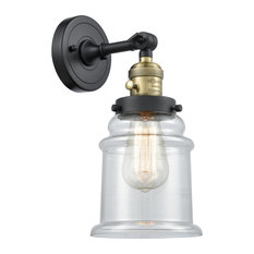 Canton Sconce With High-Low-Off Switch, Black Antique Brass, Glass: Clear
