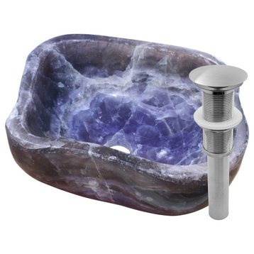 Novatto Natural Purple Onyx Irregular Stone Vessel Bathroom Sink with Drain, Brushed Nickel