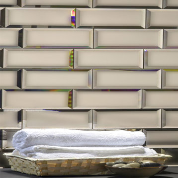 Reflections 4 in x 12 in Beveled Glass Subway Tile in Matte Gold