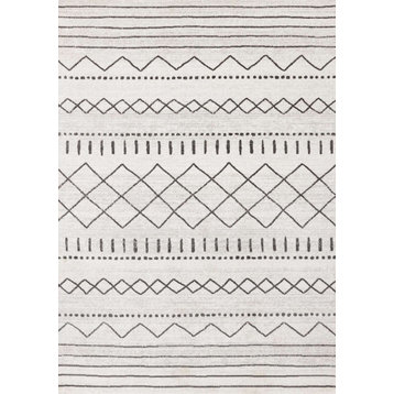 Washable Collection White Gray Modern Pattern Area Rug, 5'3"x7'7"