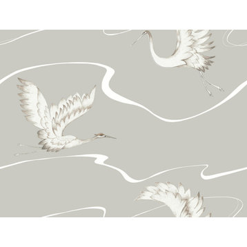 York Black and White Resource Library BW3872 Soaring Cranes Wallpaper Taupe