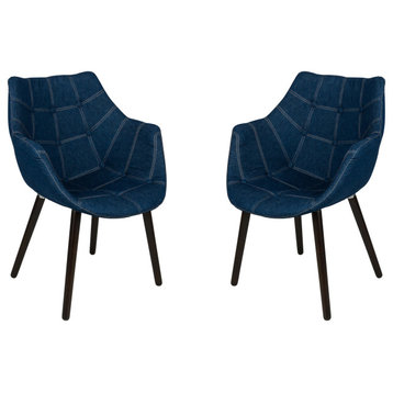 LeisureMod Milburn Tufted Denim Lounge Chairs, Set of 2