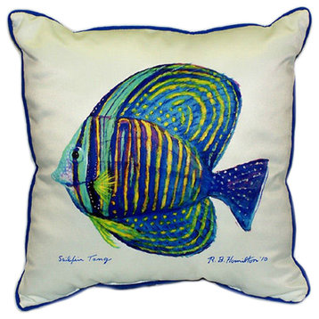 Betsy Drake Sailfin Tang Fish Extra Large 22 X 22 Indoor / Outdoor White Pillow