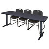 Cain 84"x24" Training Table, Gray and 3 Zeng Stack Chairs, Black
