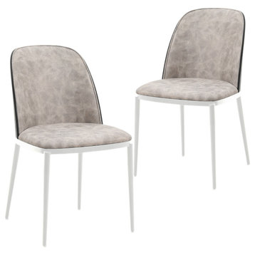 LeisureMod Tule Dining Chair with White Frame Set of 2, Black/Charcoal