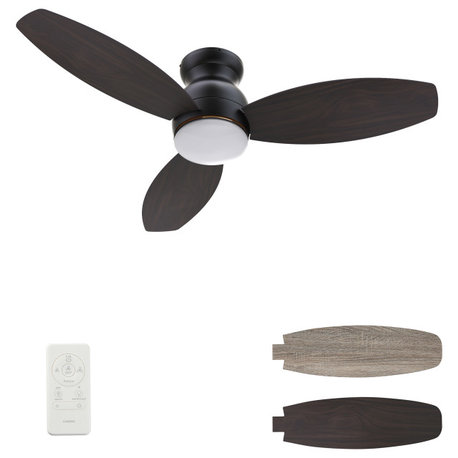 CARRO Low Profile Flush Ceiling Fan with Remote and Dim LED Light, Black, 48"