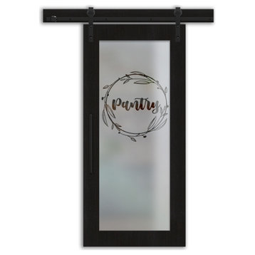Pantry Design Sliding Barn Door with Glass Insert, 48" X 81", Semi-Private