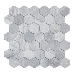 Cooper Mosaic Hexagon Wall and Floor Tile, Wooden Blue Marble, Set of 10 - Wall And Floor Tile