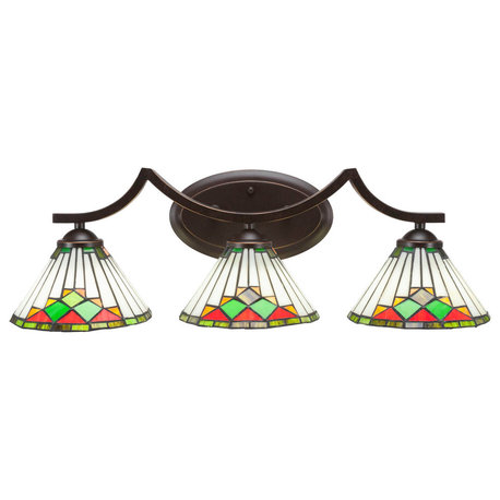 Zilo 3-Light Bath Bar, Dark Granite Finish With 7" Green Sunray Art Glass